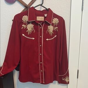 Scully Red Western Shirt with Embroidery